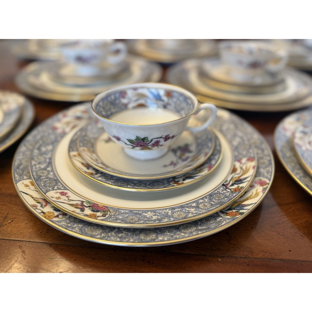 Vintage Lenox Ming Birds China Set - 20 Piece 4 Place Settings Black Stamp
